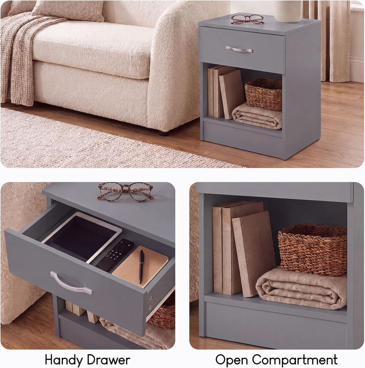 Vida Designs Riano Nachttischkommode, Holzwerkstoff, Grau, H 47 x W 40 x d 36