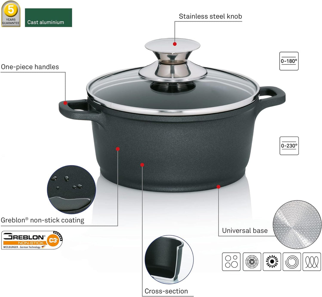 Kela Fleischtopf Kerros 16cm aus Aluguss, Schwarz, 16 cm