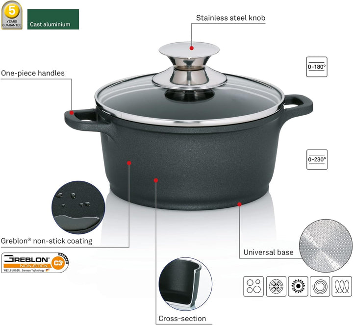 Kela Fleischtopf Kerros 16cm aus Aluguss, Schwarz, 16 cm