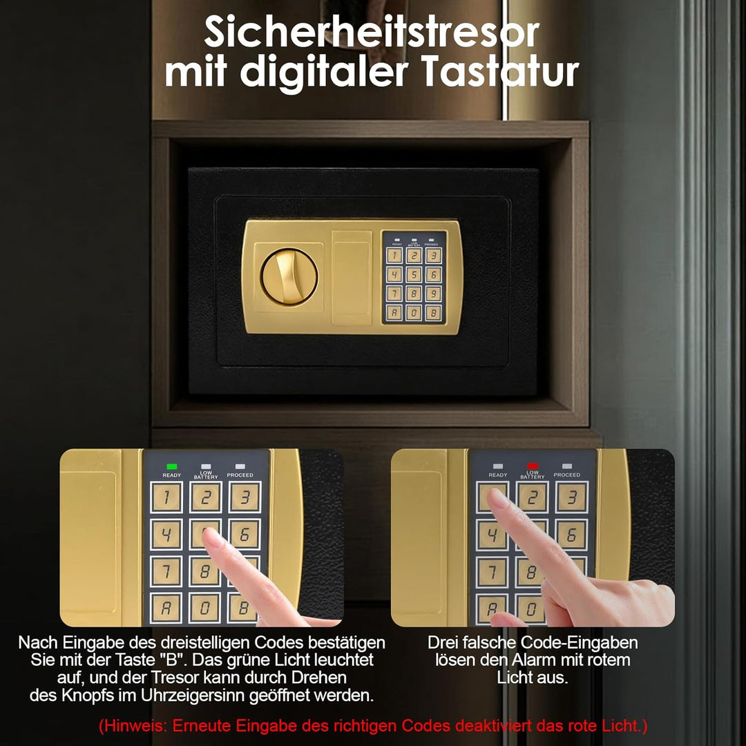 Elektronischer Tresor 31x20x20cm,Möbeltresor mit Kombinationsschloss und Schlüssel,Digitaler Heimtre