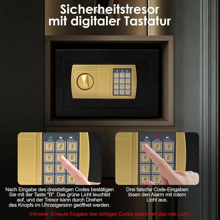 Elektronischer Tresor 31x20x20cm,Möbeltresor mit Kombinationsschloss und Schlüssel,Digitaler Heimtre