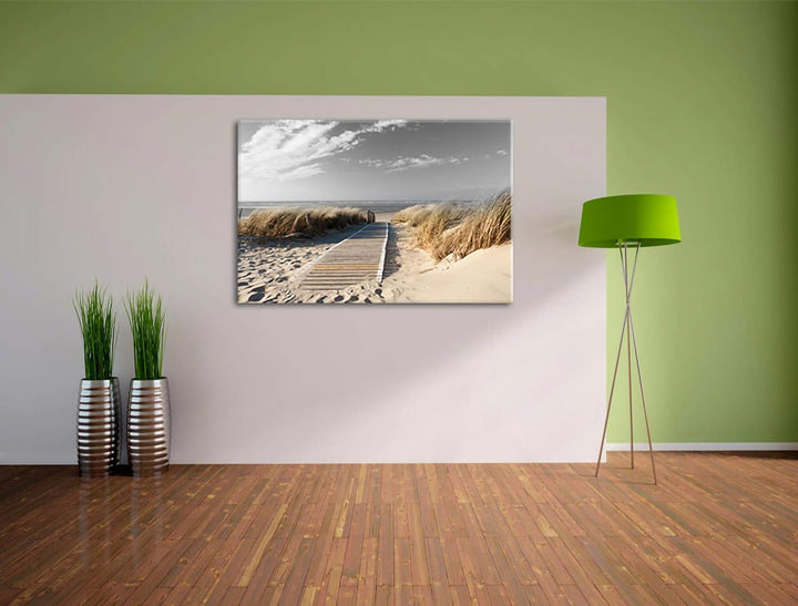 Pixxprint Weg zum Strand durch die Dünen B&W Detail als Leinwandbild/Grösse: 120x80 cm/Wandbild/Kuns