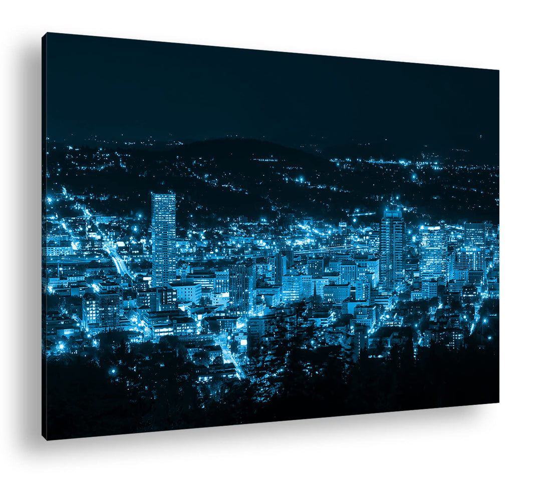 deyoli zauberhafte Lichter einer Grossstadt Format: 80x60 Effekt: Monocrome Blau als Leinwand, Motiv