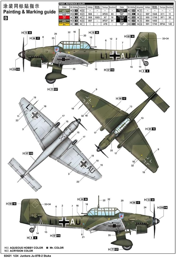Trumpeter 002421 Ju-87b-2, Junkers Ju 87b-2 Modellbausatz, verschieden