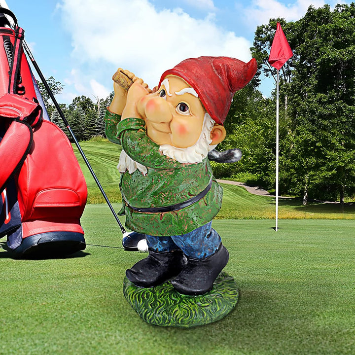 Design Toscano Bigey Burt Lustige Golfgartenstatue Zwerg, Polyresin, vollfarbe, 30 cm Bogey Burt, Bo