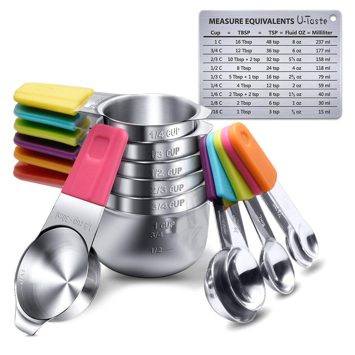 U-Taste Magnetische Messbecher und Messlöffel 13 Stück aus 18/8 Edelstahl: 7 Cup Messbecher und 5 TL