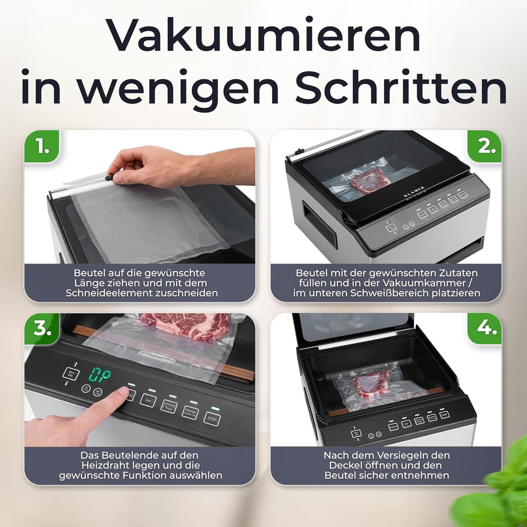 KLAMER Vakuumiergerät Kammer Edelstahl, 98 kPa Profi Kammervakuumierer, Marinier-Funktion, Feuchte L