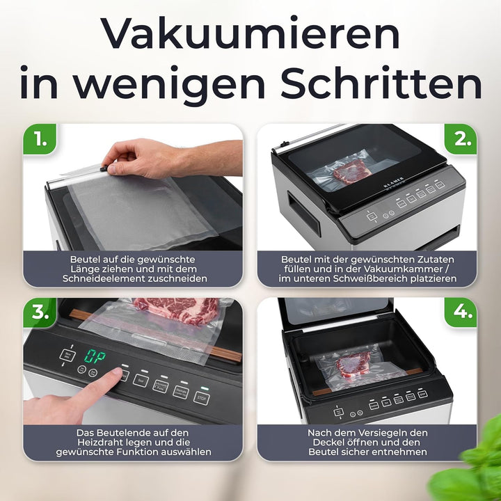 KLAMER Vakuumiergerät Kammer Edelstahl, 98 kPa Profi Kammervakuumierer, Marinier-Funktion, Feuchte L