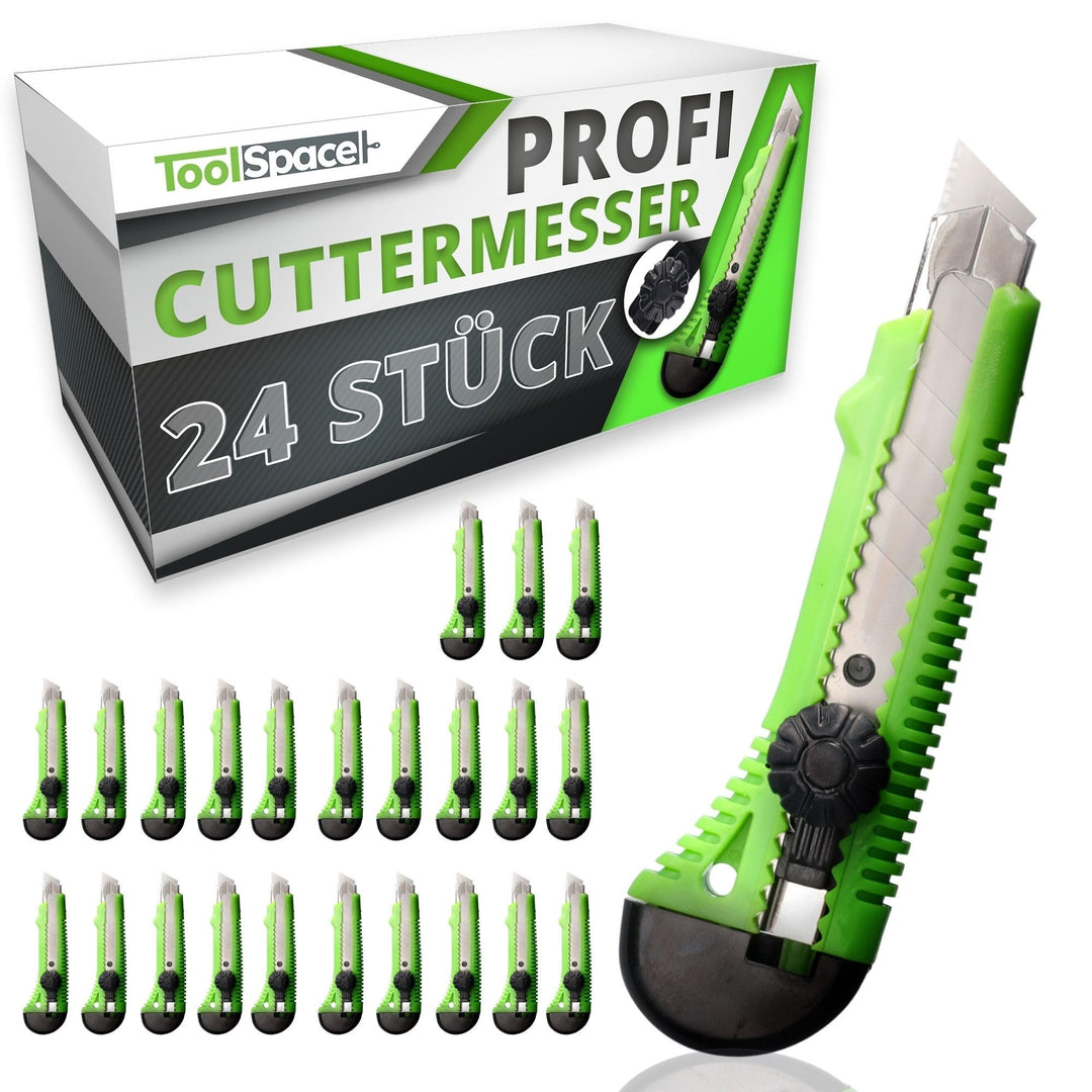 24 Stück Cuttermesser PROFI Stanleymesser Teppichmesser 18mm Gummi Griff Robuster Konstruktion Carbo