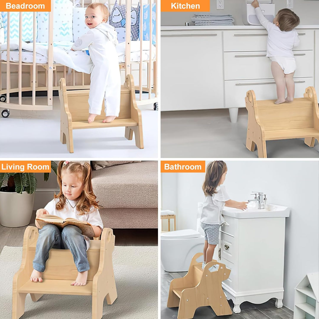 Tritthocker für Kinder mit 2 Stufen, Kindertreppchen Schemel Kinderhocker mit Griffen und Anti-Rutsc