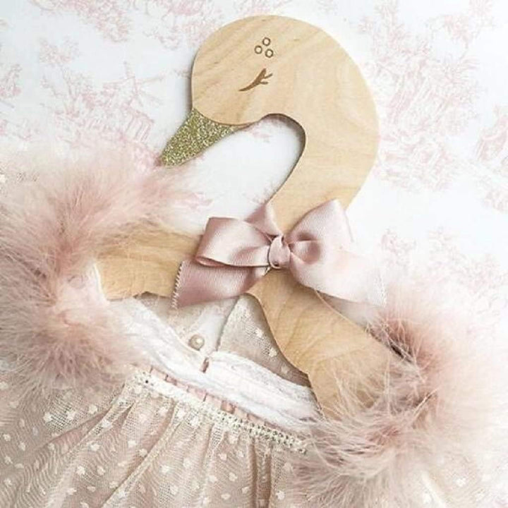 5 Stück Kinder Kleiderbügel - Holz Schwan Form Holz Haken Kleiderbügel mit Bowknot für Baby Kinder E