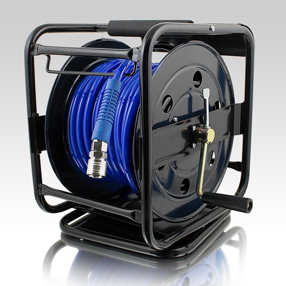 BITUXX® 30 Meter Manuelle Druckluft Schlauchtrommel Druckluftschlauchtrommel Trommel Aufroller