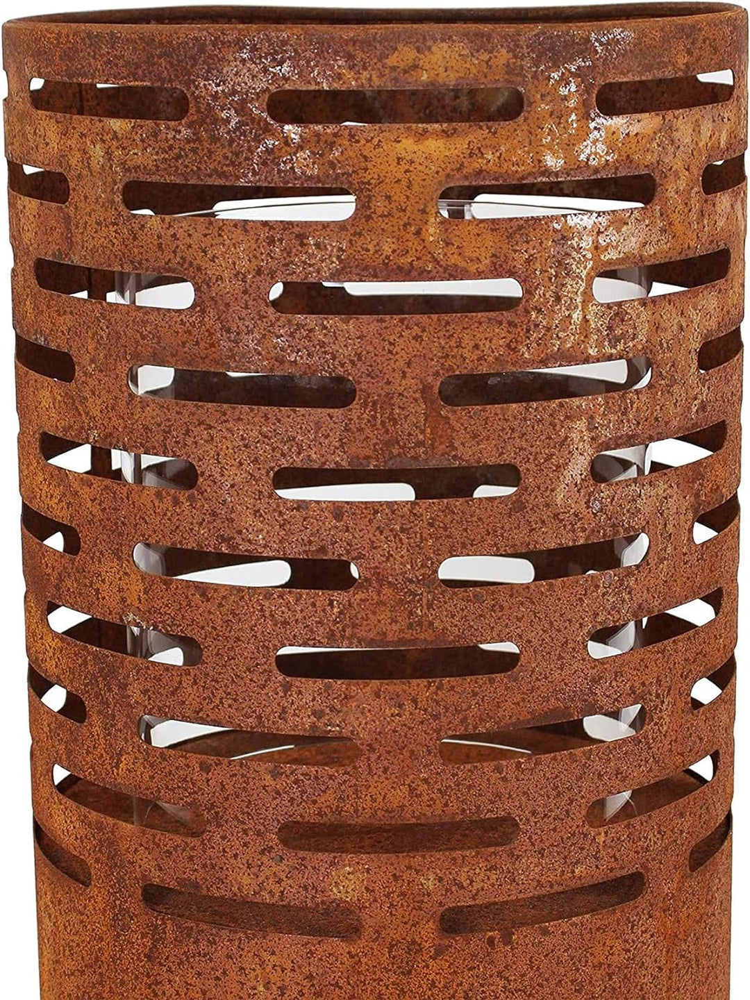 Dekoleidenschaft 2 Windlicht-Säulen aus Metall im Rost Design, 75 + 95 cm hoch, Garten-Laterne, Kerz