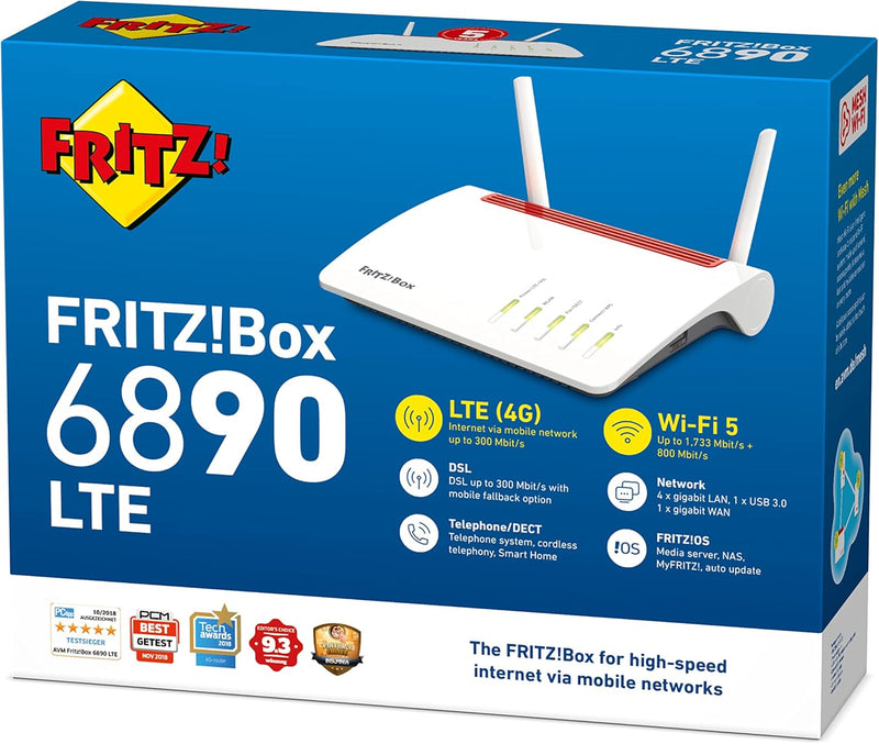 AVM FRITZ!Box 6890 International, LTE- oder DSL-Modem (bis 300 MBit/s, WLAN AC+N bis 1.733 (5 GHz) u