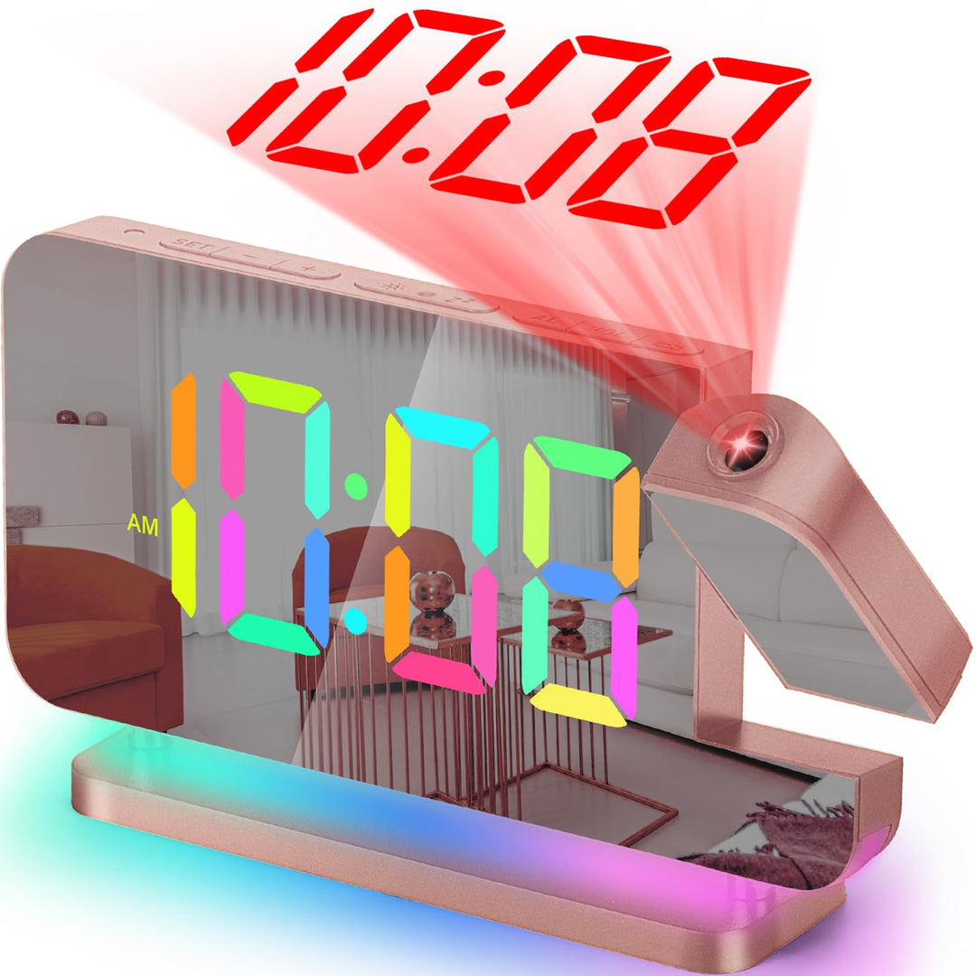 SZELAM Projektionswecker - 7.4" LED Spiegel Digitaluhren Projektion an Deckenwand mit RGB Nachtlicht
