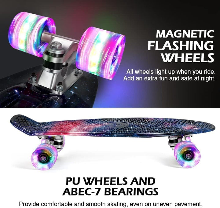 BELEEV Skateboard Komplette 22 Zoll Mini Cruiser Skateboard für Kinder Jugendliche Erwachsene, LED L