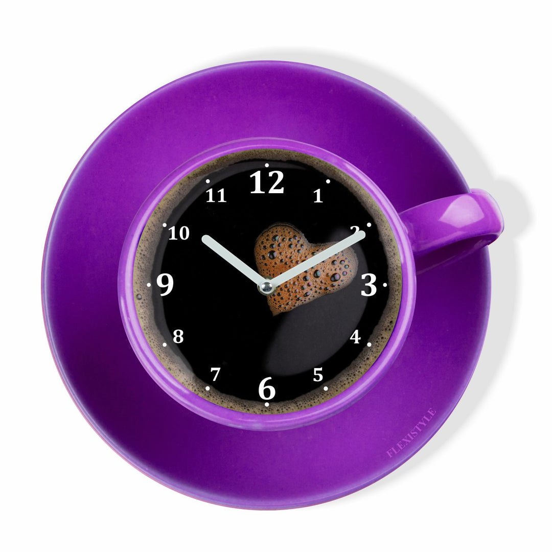 FLEXISTYLE Moderne Küchen Wanduhr Tasse Perfetta, Violett, Acrylglas, UV-Druck, Made in EU, Violett