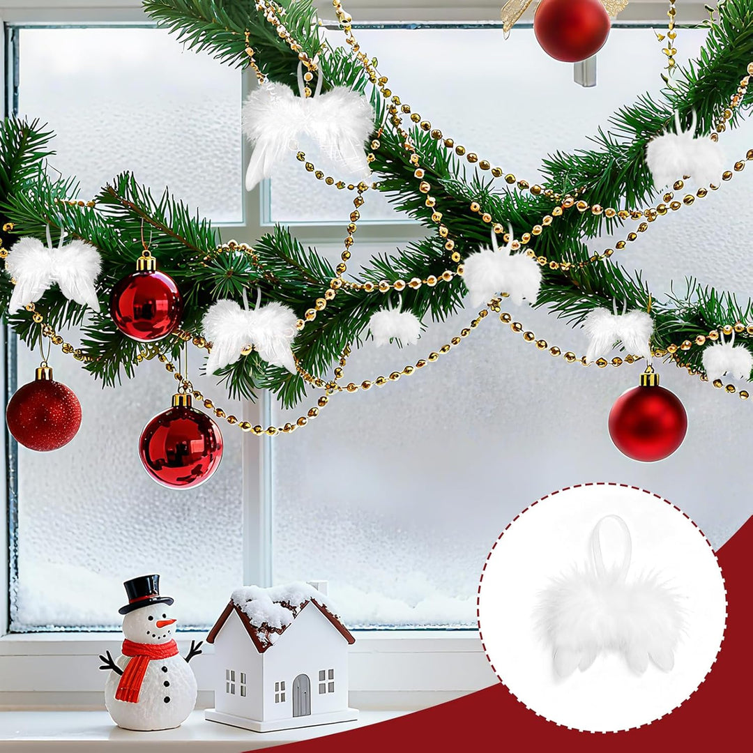 10 Stück Engelsflügel Weihnachten Weiss, Christbaumschmuck Federn Anhänger, Weihnachtsbaumschmuck En