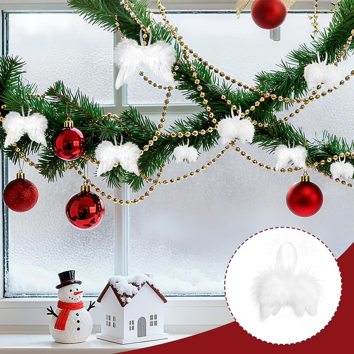 10 Stück Engelsflügel Weihnachten Weiss, Christbaumschmuck Federn Anhänger, Weihnachtsbaumschmuck En