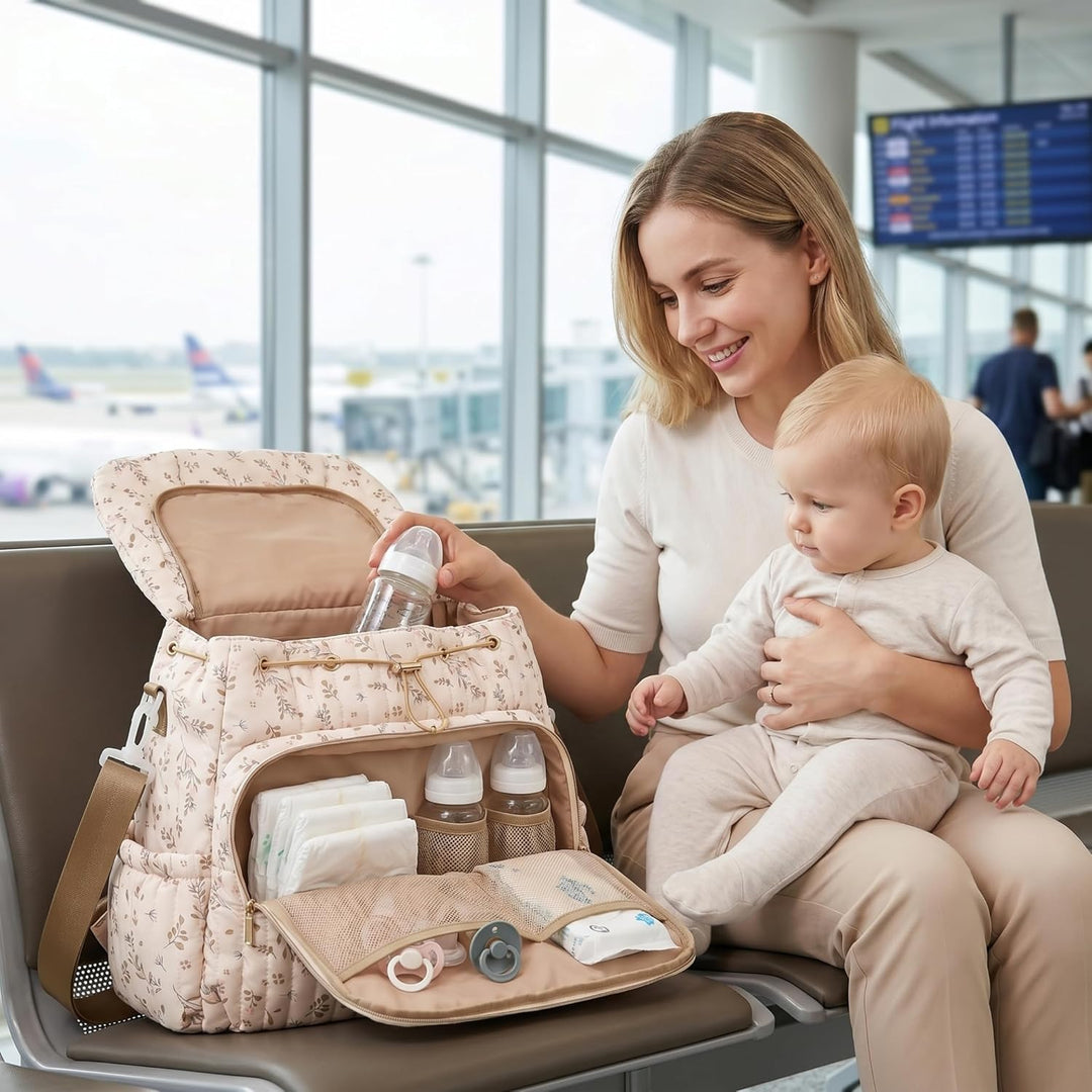 Geblümte Wickeltasche, geblümter Wickelrucksack, Tasche mit mehreren Taschen für Mütter, stilvoller