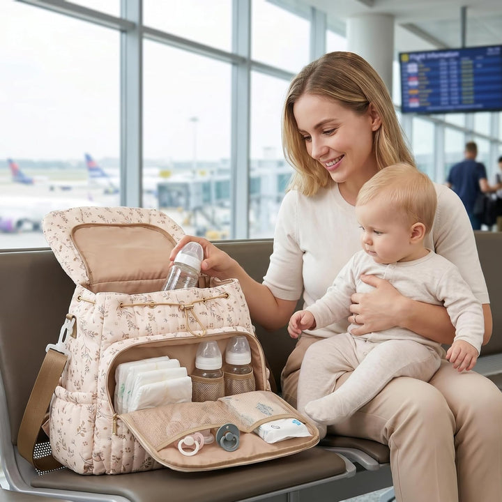 Geblümte Wickeltasche, geblümter Wickelrucksack, Tasche mit mehreren Taschen für Mütter, stilvoller