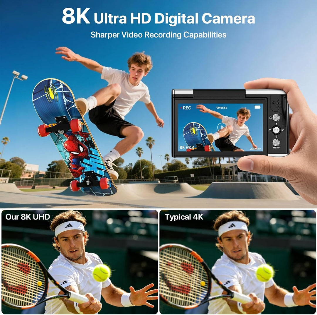 Digitalkamera 8K 96MP mit WLAN, 20X Digitalzoom, Autofokus-Fotokamera mit Anti-Shake, 3,5'' 180° Kla