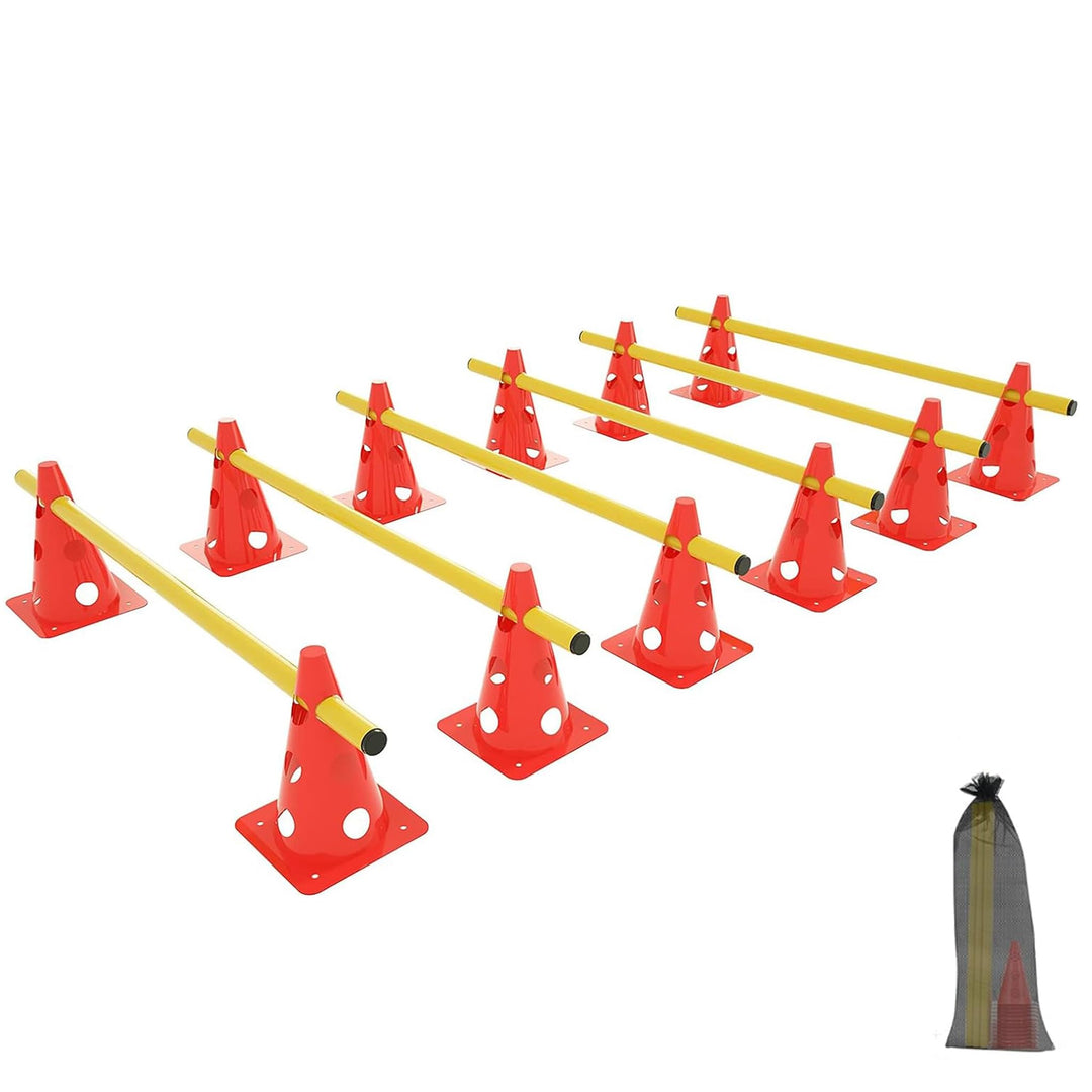 5tlg Steckhürdenset Sports Steckhürdenset 12 Kegel + 6 Stangen für Koordinationstraining,Hürden Stec