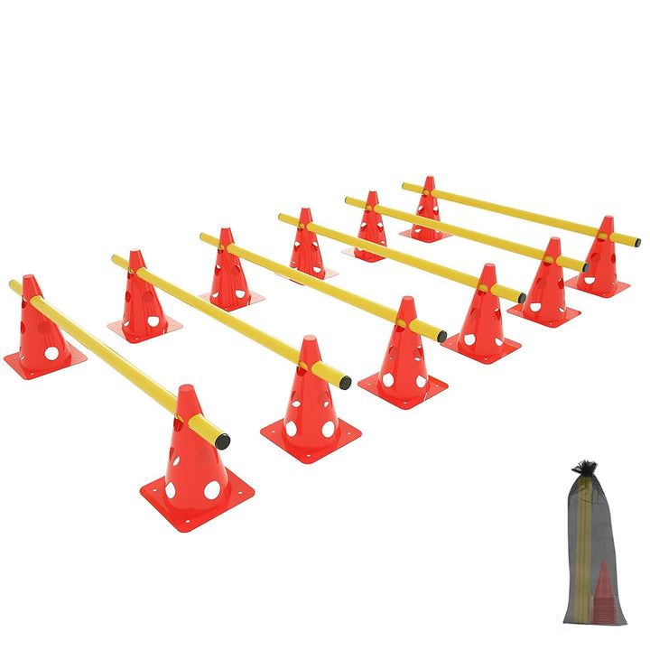 5tlg Steckhürdenset Sports Steckhürdenset 12 Kegel + 6 Stangen für Koordinationstraining,Hürden Stec