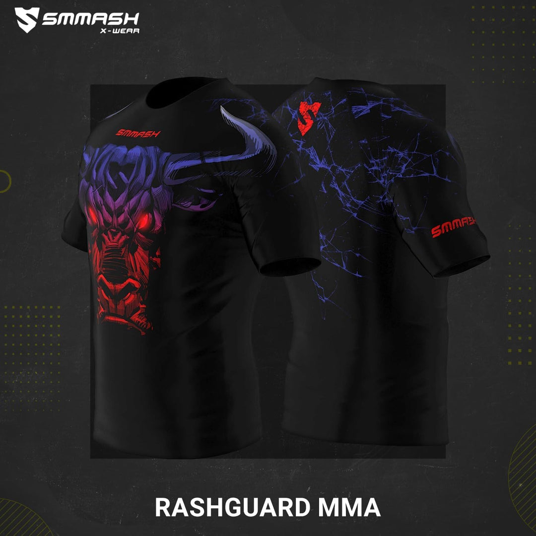 SMMASH Funktionsshirt Herren Rashguard Kurzarm Sportshirt MMA Thaibox Muay Thai Kickboxen Atmungsakt