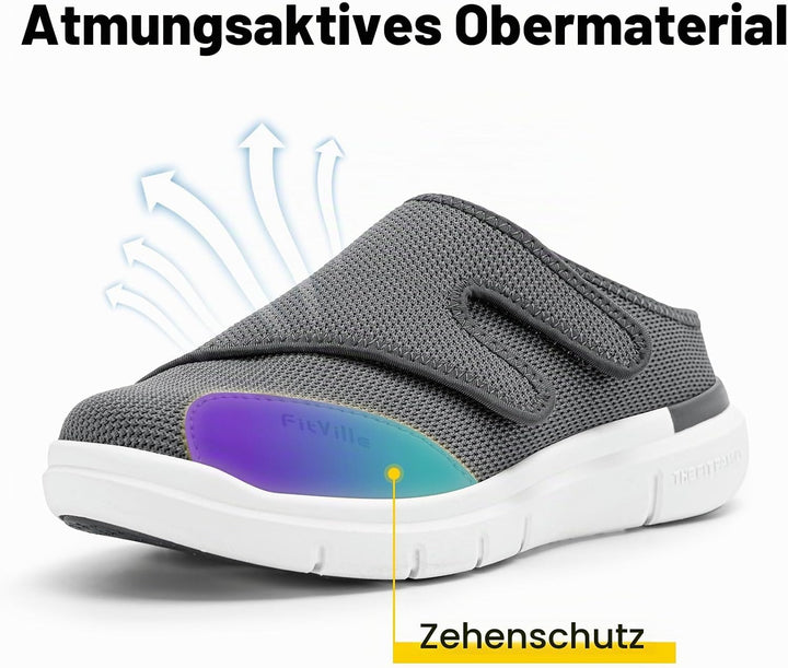 FitVille Diabetikerslipper Herren Extra Weit Gesundheitsschuhe mit Klettverschluss Orthopädische Hau