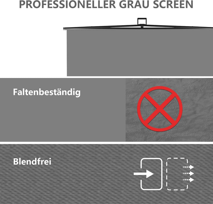 【Einfacher Aufbau】 RAUBAY 152x210cm zusammenklappbarer Grau Hintergrund Gray Screen, tragbare auszie