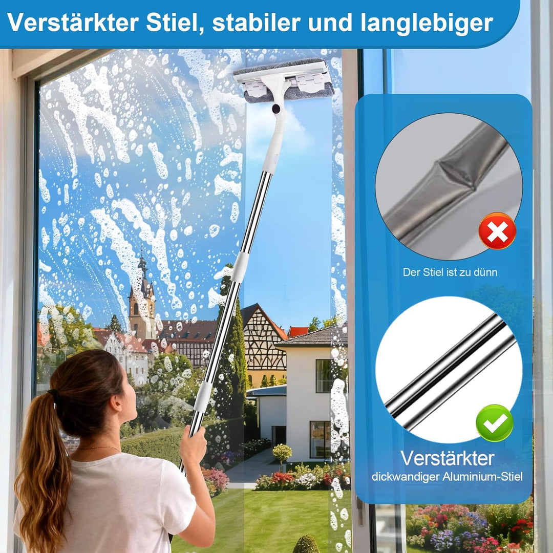 3,85m Teleskop Fensterwischer Set, 2 in 1 Profi Fensterputzer Set, Teleskopstange Fensterreinigung m