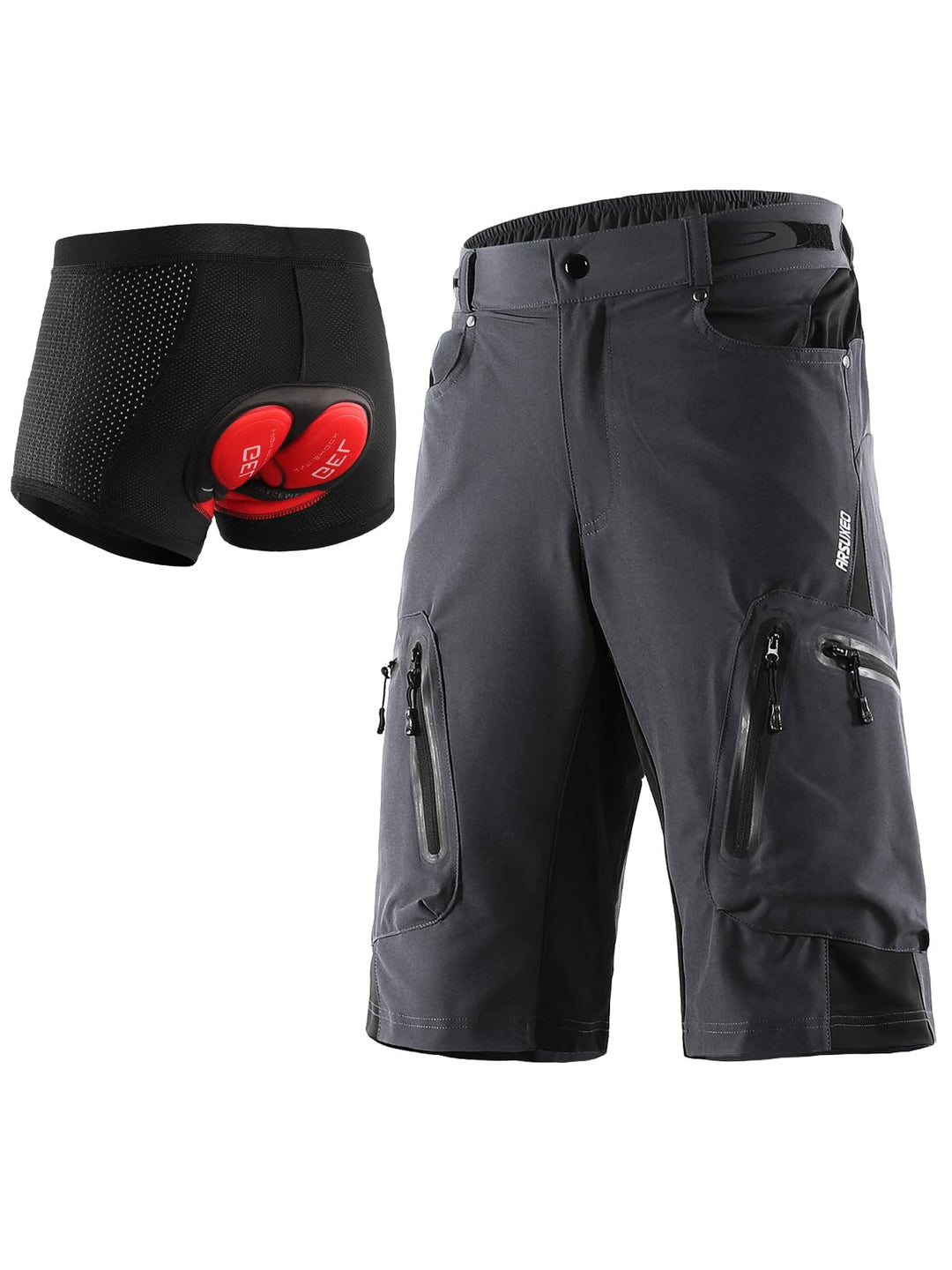 ARSUXEO Herren Radhose Loose Fit MTB Shorts Wasserabweisende Outdoor Sporthose mit 7 Taschen 1202 M