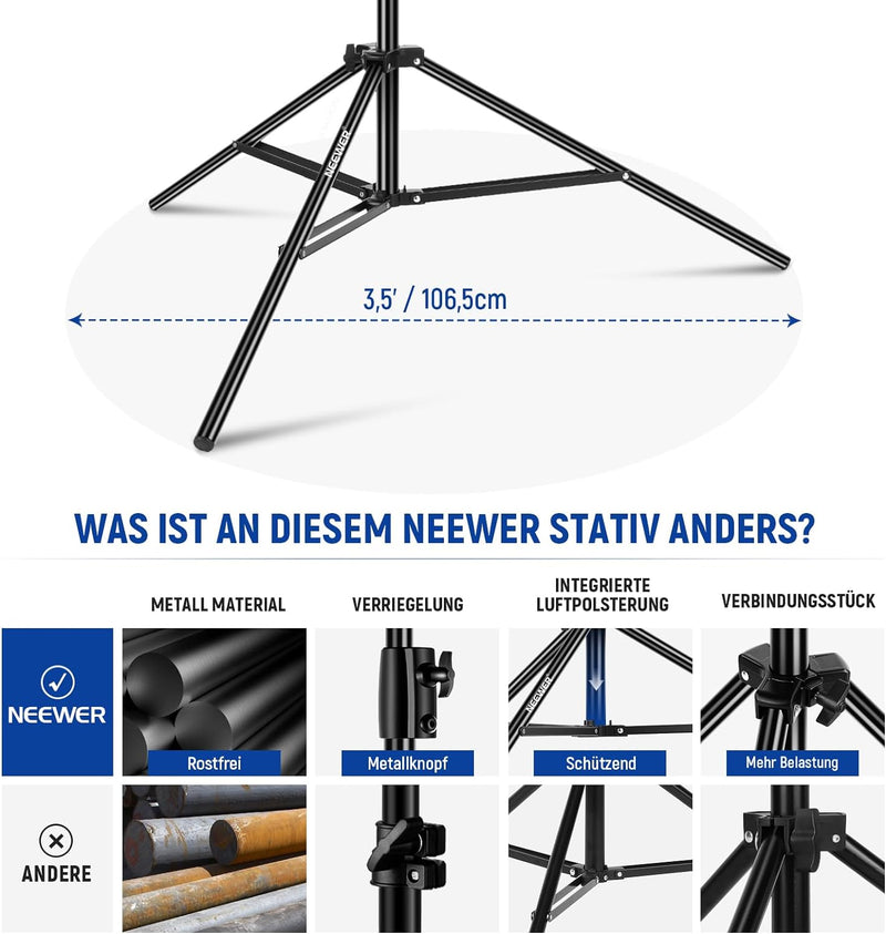 NEEWER 4m Lichtstativ, Luftgepolstertes Heavy Duty Metallstativ für Ringlicht Fotografie Lampen mit