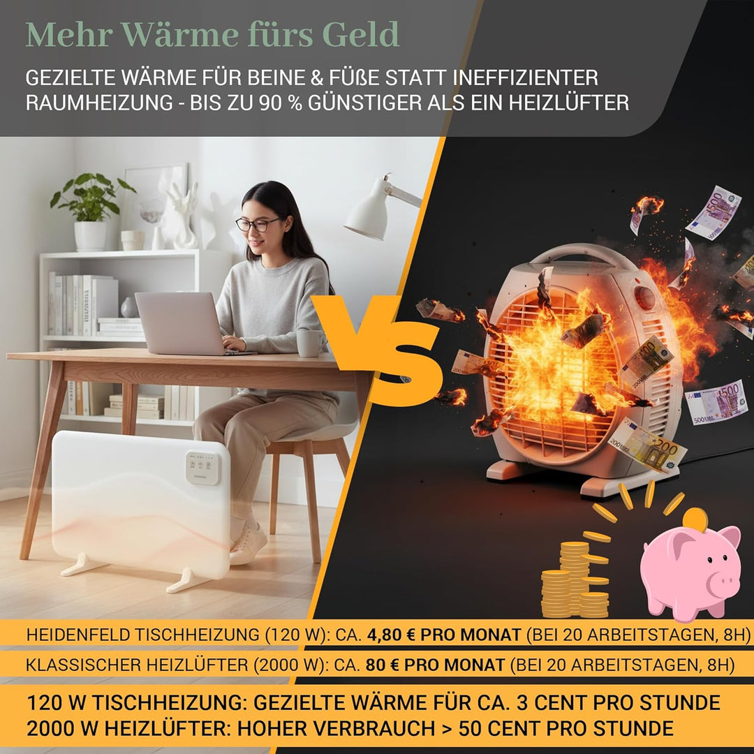 Heidenfeld Infrarotheizung 3in1 Tischheizung HF-TH120 | 120 Watt - Infrarot Heizkörper - Elektroheiz