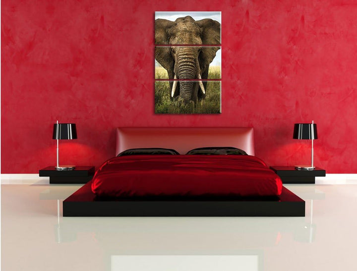 Pixxprint Imposanter Elefant als Leinwandbild/Grösse: 3 Teilig (120x80) cm/Wandbild/Kunstdruck/ferti