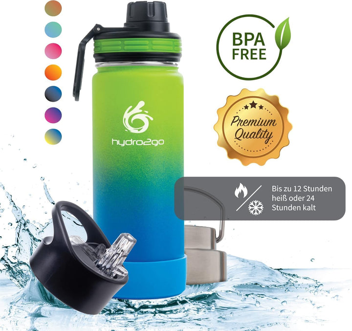 hydro2go Edelstahl Trinkflasche – BPA-freie Isolierflasche für Kinder, Schule, Sport & Outdoor – Häl