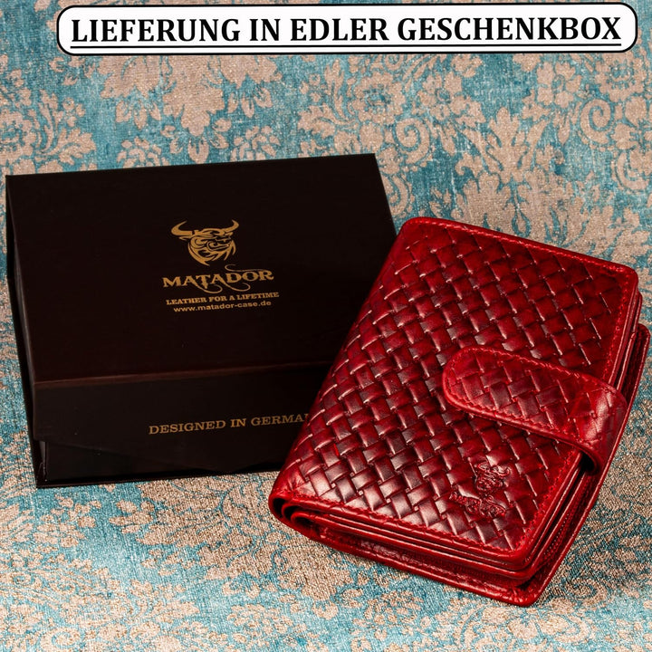 MATADOR Damen Geldbörse aus Echt Leder - TÜV Geprüfter RFID/NFC Schutz - Portemonnaie Flechtprägung