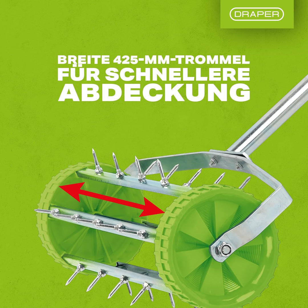 Draper Rollender Rasenlüfter mit 450 mm Stacheltrommel — 83983 — für Gartengrasbelüftung mit 33 mm Z