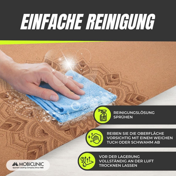 Mobiclinic®, Yogamatte naturkork, Rutschfest, Tragetasche, Antimikrobiell, 4mm dick, 100% recycelbar
