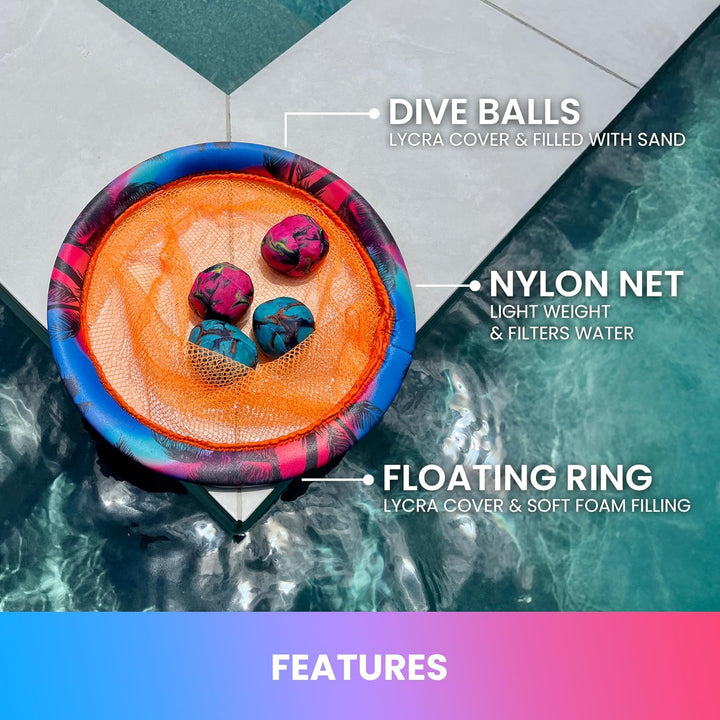 Waboba Dunk oder Dive Pool-Spielzeug-Wurfspiel – Schwimmringnetz und Tauchball-Set – für Schwimmbäde