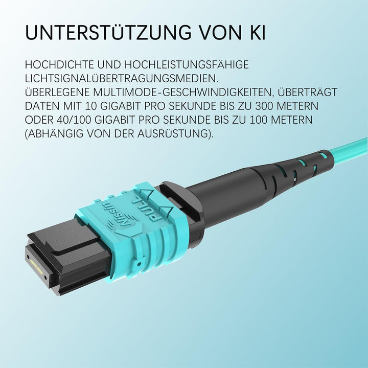 EMSECKO MPO zu MPO Glasfaserkabel 3M, 12 Adern, Buchse Typ B, OM3 Multimode Glasfaser Patchkabel, LS