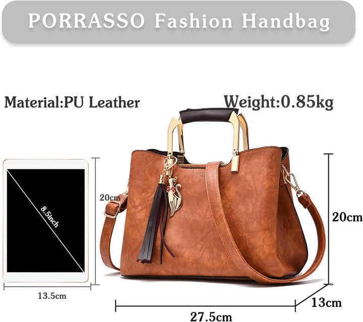 PORRASSO Damen Handtasche Schultertasche Frauen Mode Umhängetasche PU Leder Henkeltasche Top Griff T