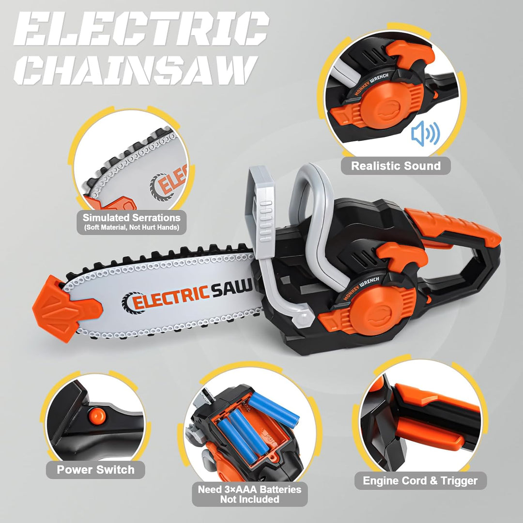 Vanplay Werkzeugkoffer Kinder Spielzeug ab 3 Jahre Werkzeug Kinder mit Motorsäge, Elektrische Bohrma