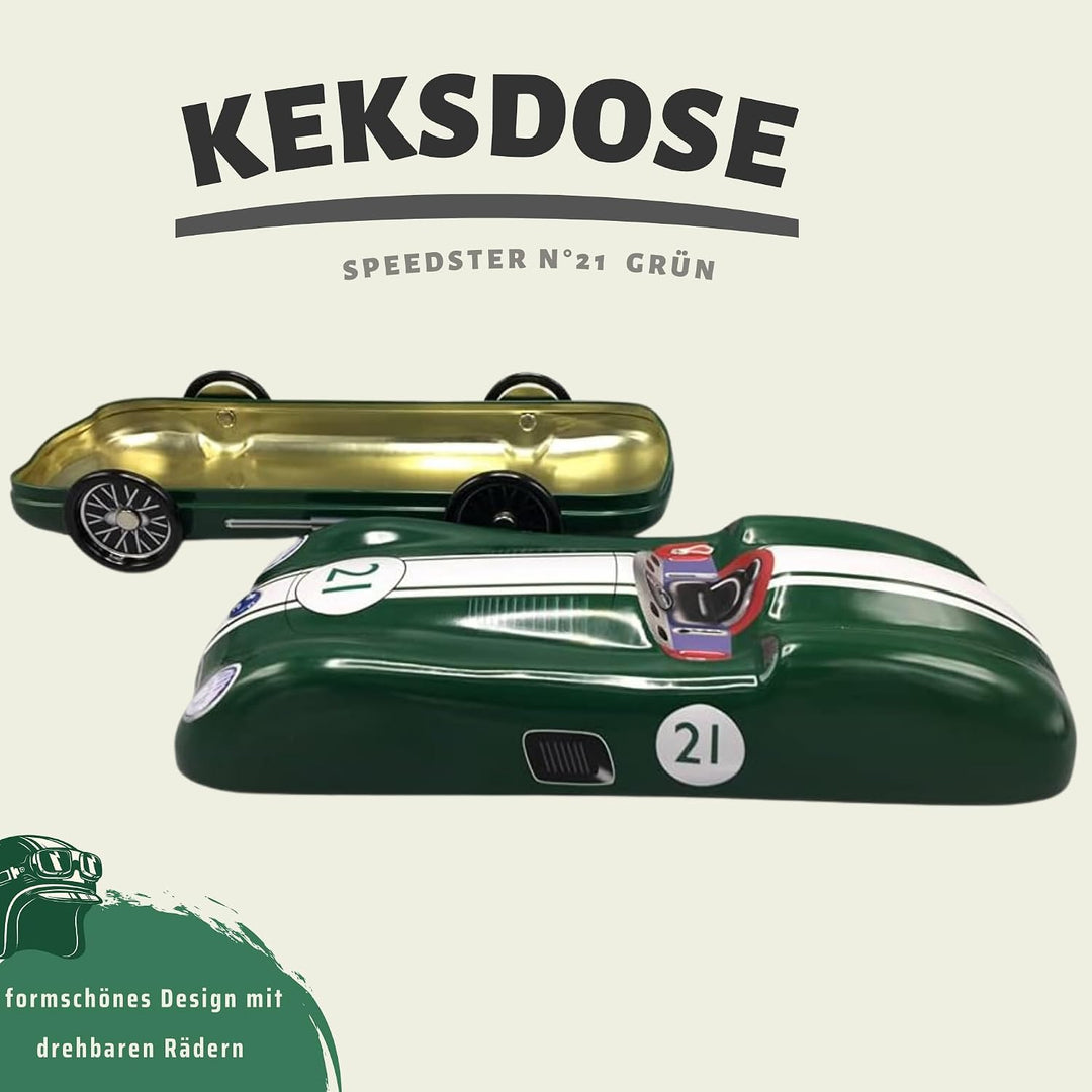 MediMuc Speedster Nr. 21 grün mit drehbaren Rädern - Aufbewahrungsdose, Keksdose, Blechdose - lebens