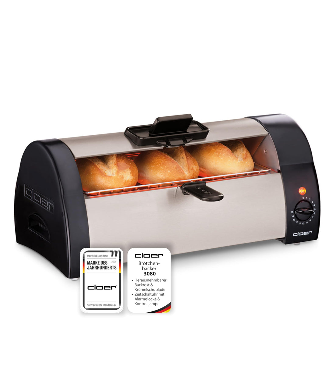 Cloer 3080 Brötchenbäcker zum Aufbacken von Brötchen, Kuchen oder Hefeteilchen 570 W, mattiertes, Ma