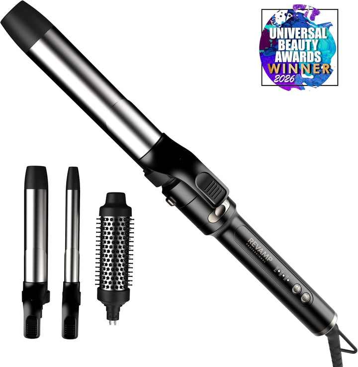 REVAMP Multi Style Revolve 3-in-1 – Automatisch rotierender Lockenstab mit 38 mm Lockenbürste, 32 mm