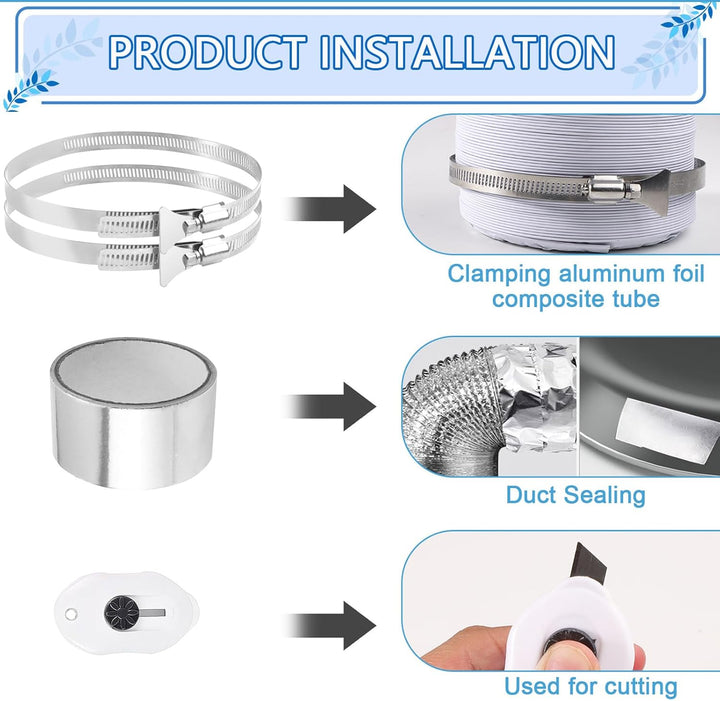 Abluftschlauch 125mm Länge 3m Aluminium Aluflexschlauch Flexibel PVC Alurohr Schlauch mit 2 Schlauch
