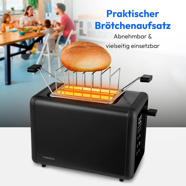 MEDION Toaster 2 Scheiben mit Brötchenaufsatz (7 Bräunungsstufen, 5 Automatikprogramme, 850 Watt, Au