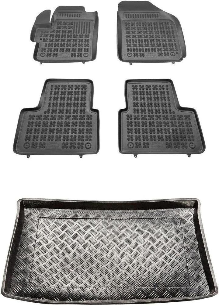 MOTOS Satz Gummifussmatten und PE Kofferraumwanne für Chevrolet Spark II 2005-2009 Verbessern Sie Ih